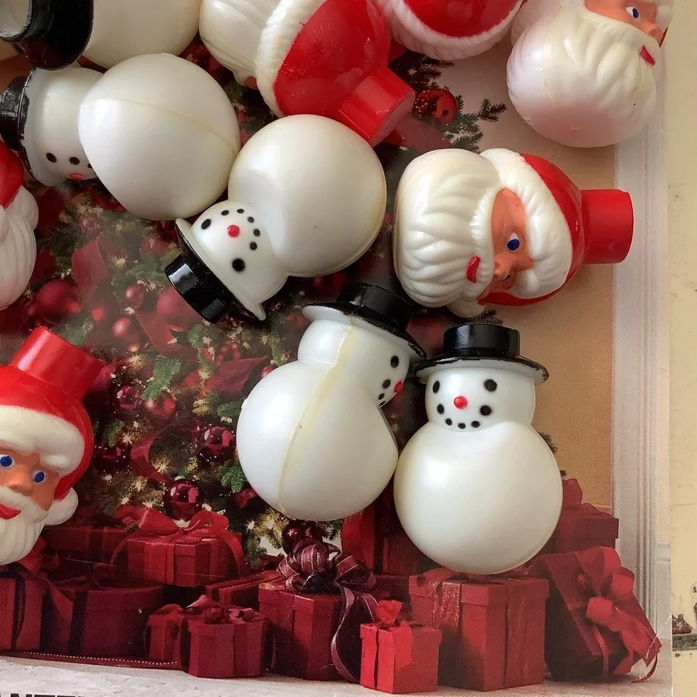 Vintage Mini Santa Head & Snowmen Christmas Light Covers
